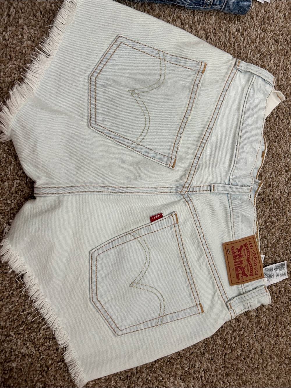 Levi's Light Blue Frayed Hem Denim Shorts